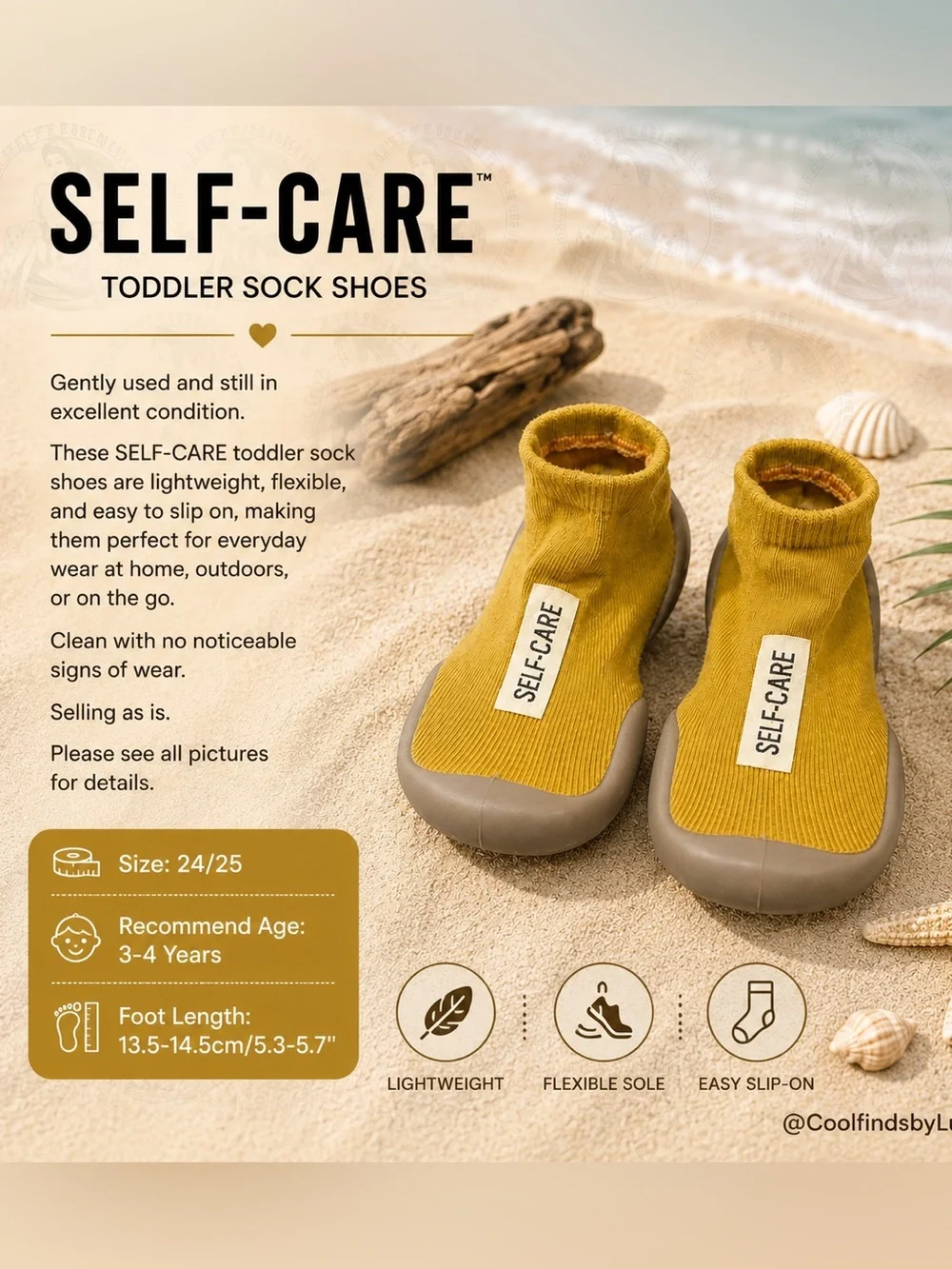 NWOT Mustard Yellow SELF-CARE Toddler Sock Shoes – Size 24/25 (US Toddler 8–9)